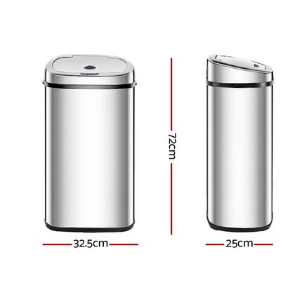 Devanti 50L Motion Sensor Bin Rubbish Automatic Silver.