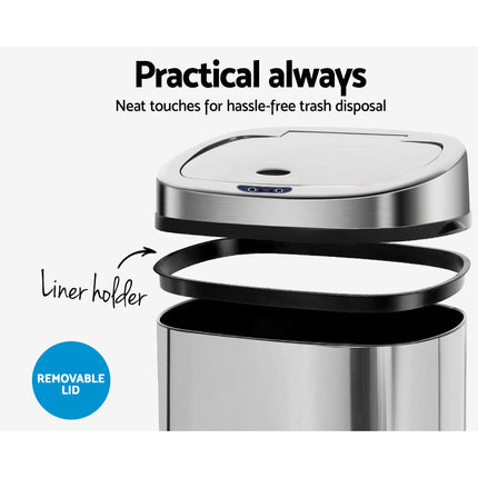 Devanti 50L Motion Sensor Bin Rubbish Automatic Silver.