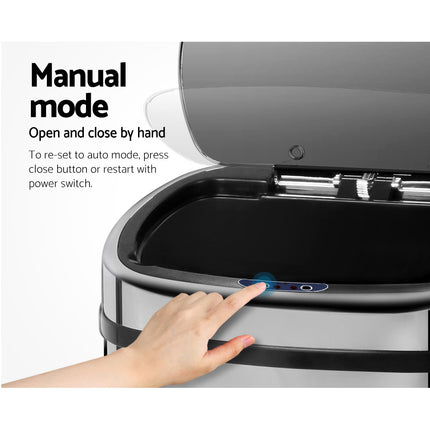 Devanti 68L Motion Sensor Bin Rubbish Automatic Silver.