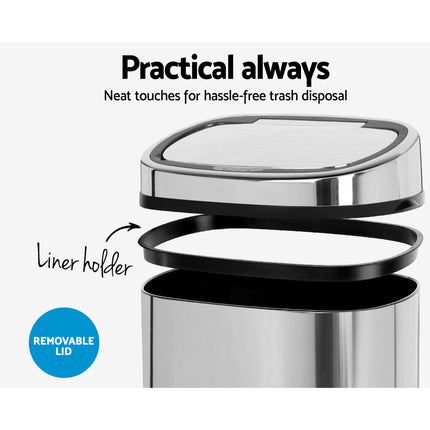 Devanti 68L Motion Sensor Bin Rubbish Automatic Silver.