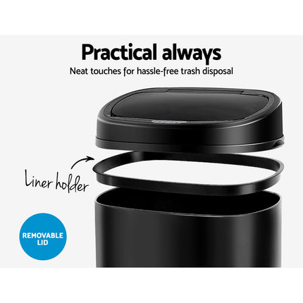 Devanti 68L Motion Sensor Bin Rubbish Automatic Black.