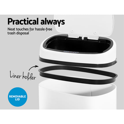 Devanti 68L Motion Sensor Bin Rubbish Automatic White.