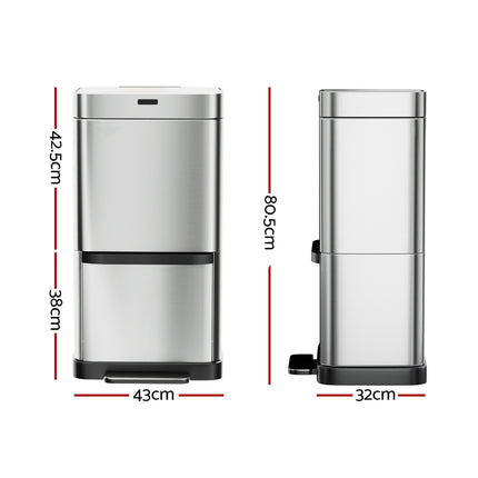Devanti 70L Motion Sensor Bin Pedal Bins Automatic Siver.