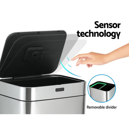 Devanti 70L Motion Sensor Bin Pedal Bins Automatic Siver.