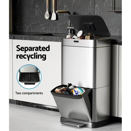 Devanti 70L Motion Sensor Bin Pedal Bins Automatic Siver.