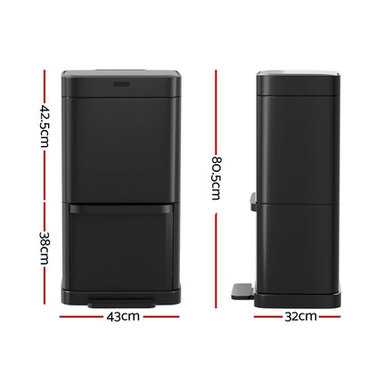 Devanti 70L Motion Sensor Bin Pedal Bins Automatic Black.