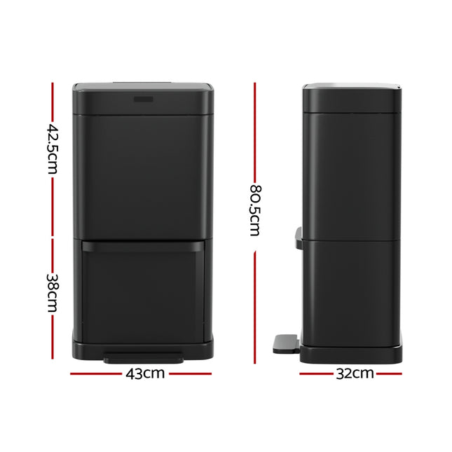 Devanti 70L Motion Sensor Bin Pedal Bins Automatic Black.