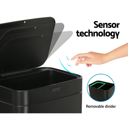 Devanti 70L Motion Sensor Bin Pedal Bins Automatic Black.