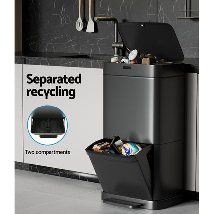 Devanti 70L Motion Sensor Bin Pedal Bins Automatic Black.