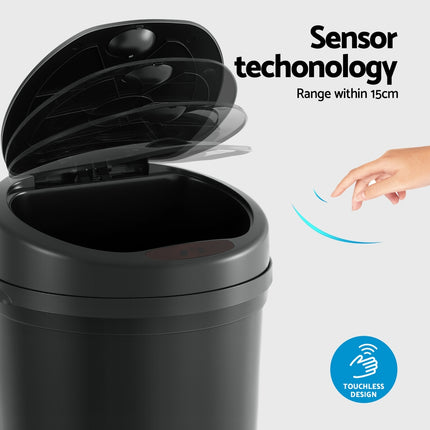 Devanti Sensor Bin Motion Rubbish Bins Kitchen Automatic Trash Can Black 9L.