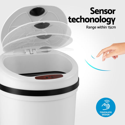 Devanti Sensor Bin Motion Rubbish Bins Kitchen Automatic Trash Can White 9L.