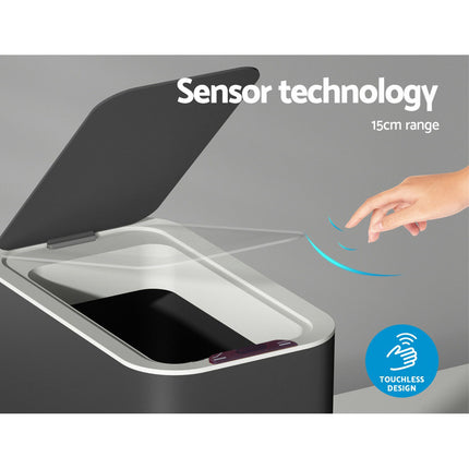 Devanti 9L Motion Sensor Bin Rubbish Automatic Ash Black.