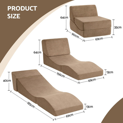 Artiss Folding Sofa Bed Convertible Armless Foam Floor Futon Lounger Couch Brown.