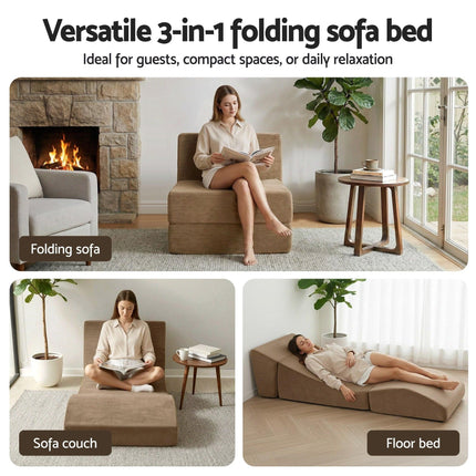 Artiss Folding Sofa Bed Convertible Armless Foam Floor Futon Lounger Couch Brown.