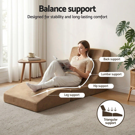 Artiss Folding Sofa Bed Convertible Armless Foam Floor Futon Lounger Couch Brown.