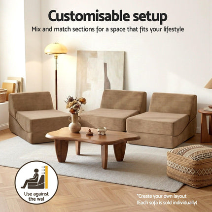 Artiss Folding Sofa Bed Convertible Armless Foam Floor Futon Lounger Couch Brown.