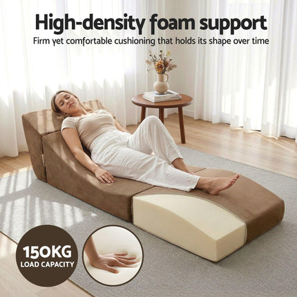 Artiss Folding Sofa Bed Convertible Armless Foam Floor Futon Lounger Couch Brown.