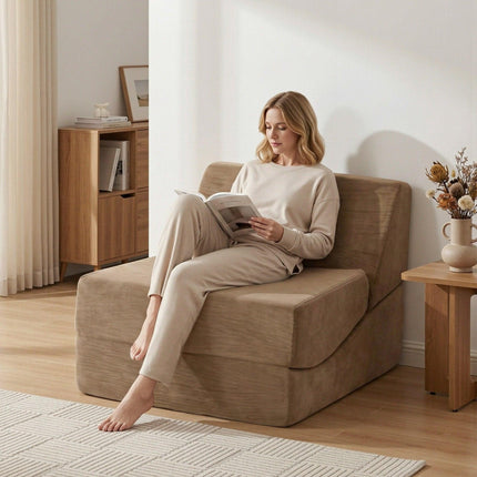 Artiss Folding Sofa Bed Convertible Armless Foam Floor Futon Lounger Couch Brown.
