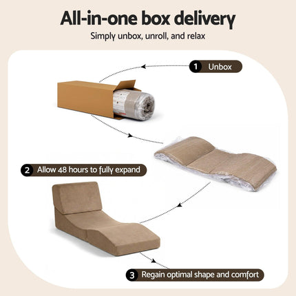 Artiss Folding Sofa Bed Convertible Armless Foam Floor Futon Lounger Couch Brown.