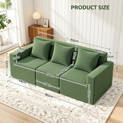 Artiss Modular 3-Seater Sofa Bed Convertible Sectional Floor Couch with Deep Seat.
