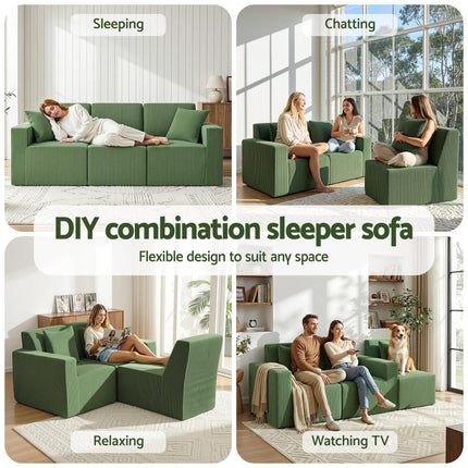 Artiss Modular 3-Seater Sofa Bed Convertible Sectional Floor Couch with Deep Seat.
