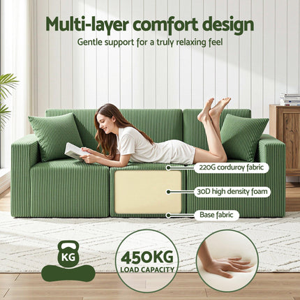 Artiss Modular 3-Seater Sofa Bed Convertible Sectional Floor Couch with Deep Seat.