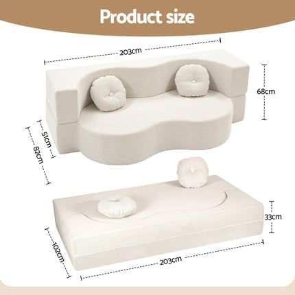 Artiss Folding Sofa Bed Floor Couch 2-in-1 Convertible Futon Loveseat Beige.