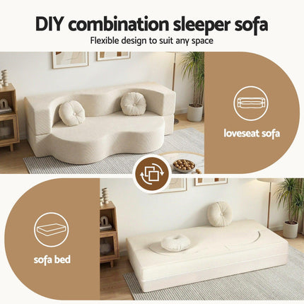 Artiss Folding Sofa Bed Floor Couch 2-in-1 Convertible Futon Loveseat Beige.