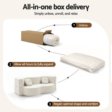 Artiss Folding Sofa Bed Floor Couch 2-in-1 Convertible Futon Loveseat Beige.