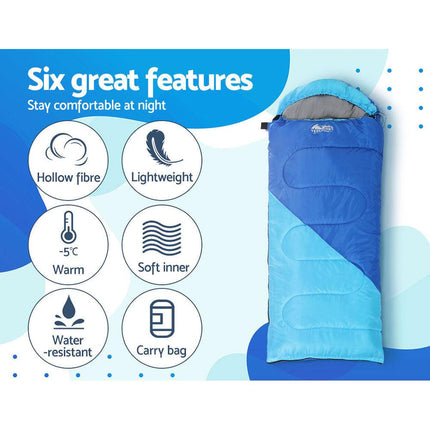 Weisshorn Sleeping Bag Kids Single 172cm Thermal Camping Hiking Blue.