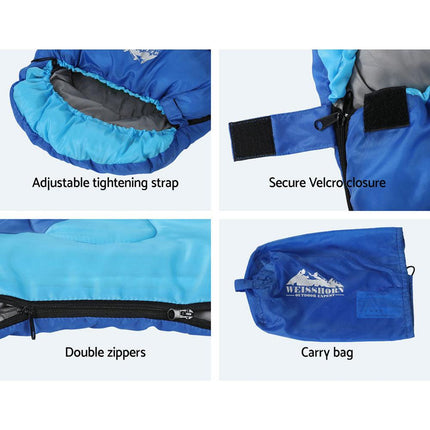 Weisshorn Sleeping Bag Kids Single 172cm Thermal Camping Hiking Blue.