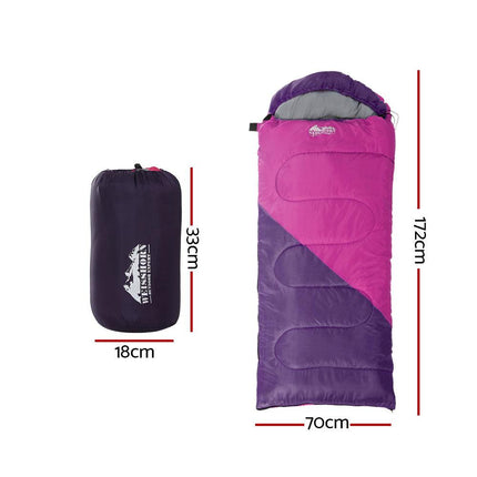 Weisshorn Sleeping Bag Kids Single 172cm Thermal Camping Hiking Pink.