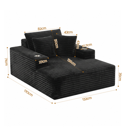 Artiss Sofa Bed Lounge Chair Sleeper Couch Chaise Single Seater Faux Fur Black