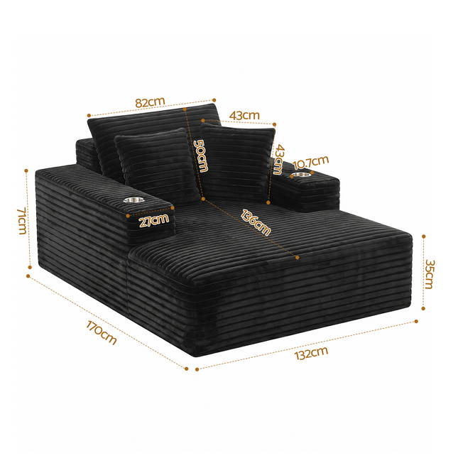 Artiss Sofa Bed Lounge Chair Sleeper Couch Chaise Single Seater Faux Fur Black