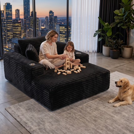 Artiss Sofa Bed Lounge Chair Sleeper Couch Chaise Single Seater Faux Fur Black