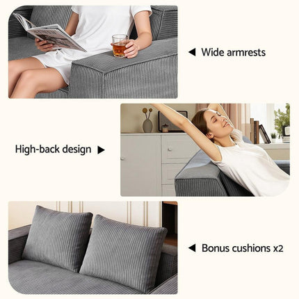 Artiss 2 Seater Sofa Loveseat Sofas Bed Couch No Assembly Corduroy Small Couches Apartement.