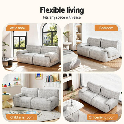 Artiss 2 Seater Sofa Modular Sectional Sofas Couch Bed No Assembly Living Room Grey.