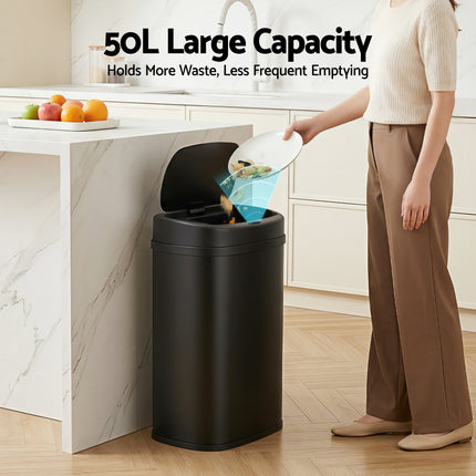 Devanti 50L Sensor Bin Motion Rubbish Automatic Black.