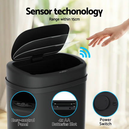 Devanti 50L Sensor Bin Motion Rubbish Automatic Black.