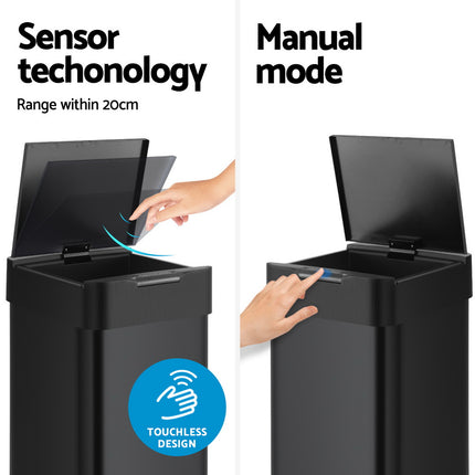 Devanti 50L Sensor Bin Motion Rubbish Bins Kitchen Automatic Trash Can Black.