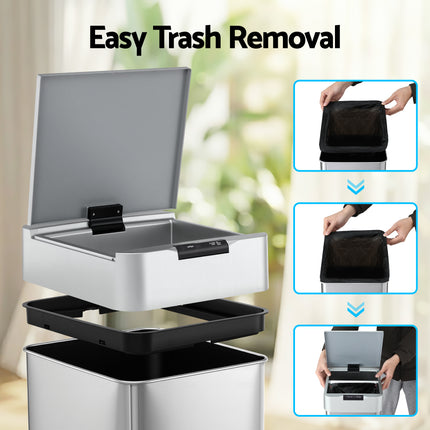 Devanti 50L Motion Sensor Bin Rubbish Bins Kitchen Automatic Trash Can Silver.