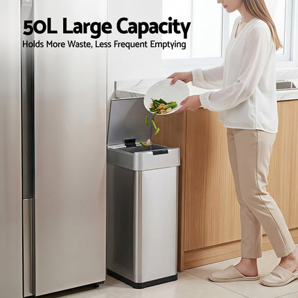 Devanti 50L Motion Sensor Bin Rubbish Bins Kitchen Automatic Trash Can Silver.