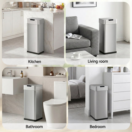 Devanti 50L Motion Sensor Bin Rubbish Bins Kitchen Automatic Trash Can Silver.