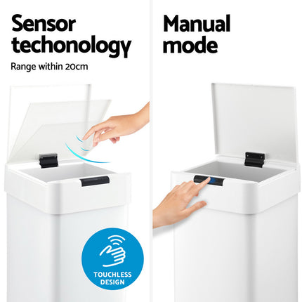Devanti 50L Sensor Bin Motion Rubbish Bins Kitchen Automatic Trash Can White.