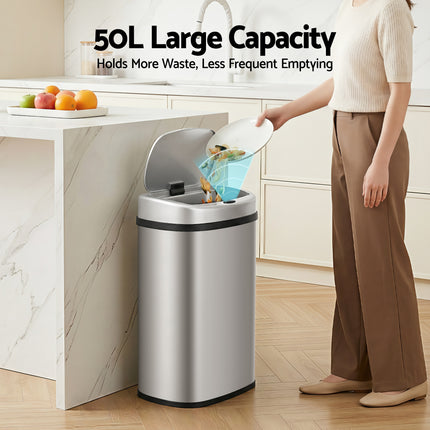Devanti 50L Sensor Bin Motion Rubbish Automatic Silver.