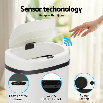 Devanti 50L Sensor Bin Motion Rubbish Automatic White.