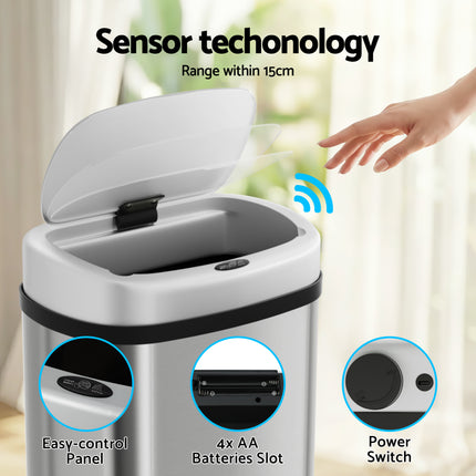 Devanti 60L Sensor Bin Motion Rubbish Automatic Silver.