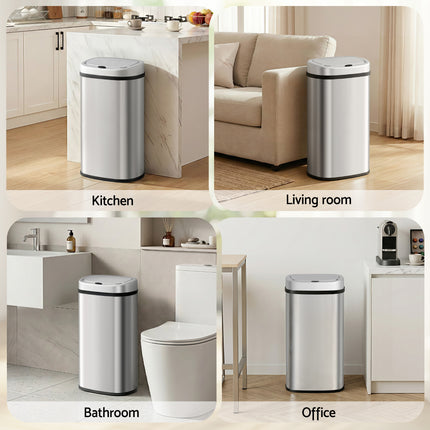 Devanti 60L Sensor Bin Motion Rubbish Automatic Silver.