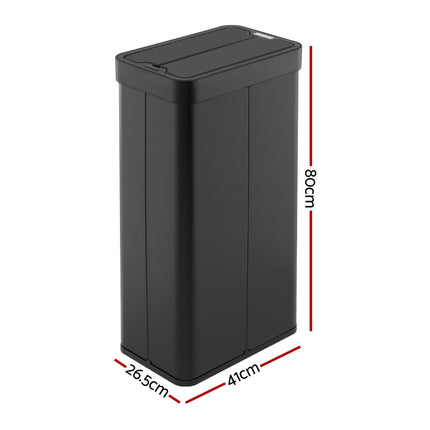 Devanti Rubbish Bin 70L Automatic Sensor Kitchen Bin, Slim Smart Garbage Can Touchless Rectangular with Liner Holder, Fully Closed Lid for Bedroom, Bathroom, Living Room, Black.