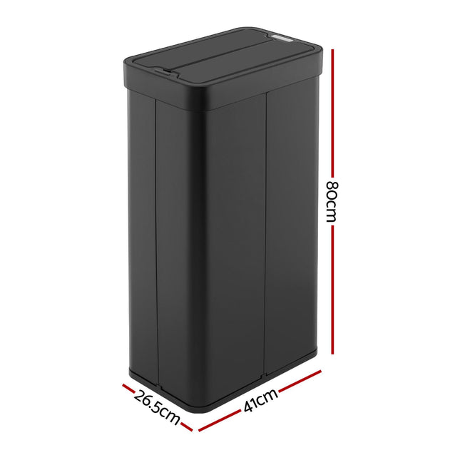 Devanti Rubbish Bin 70L Automatic Sensor Kitchen Bin, Slim Smart Garbage Can Touchless Rectangular with Liner Holder, Fully Closed Lid for Bedroom, Bathroom, Living Room, Black.